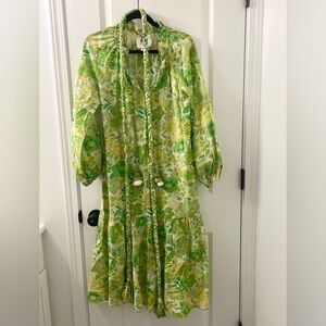 SALE! Figue Silk Blend Groovy Floral Long Sleeve Midi Dress Size Extra Small XS